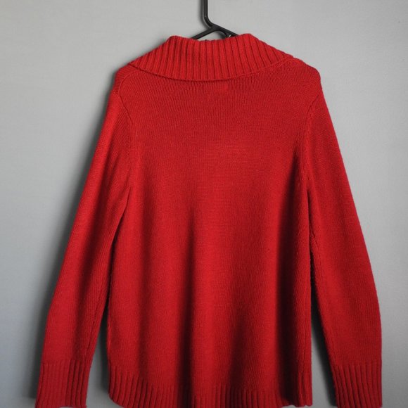 Kim Roger's Red Cable Knit Sweater 2 Button Front Closure. Women's Size L - Picture 9 of 9